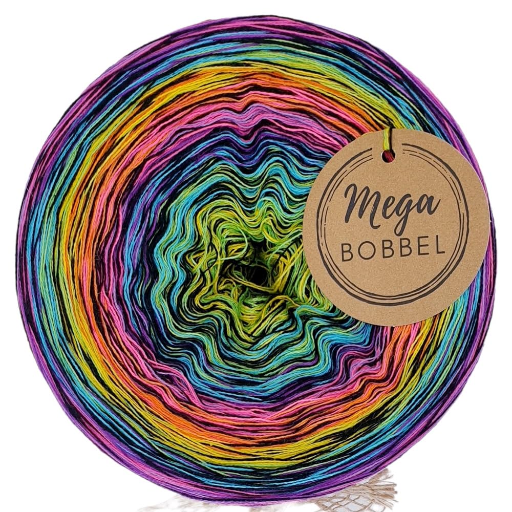 MegaBobbel*Farbstrudel mit Schwarz*A148-S* Farbverlaufsgarn - Lace Garn Bobbel Wolle zum Häkeln & Stricken - 50% Baumwolle/50% Polyacryl (4 fädig, 3750m)
