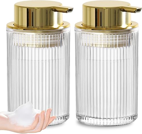 Miniatura 7 de Dispensador de jabón espumoso negro mate, dispensador de jabón de manos de espuma de vidrio acanalado para baño, botella de espuma recargable de 11