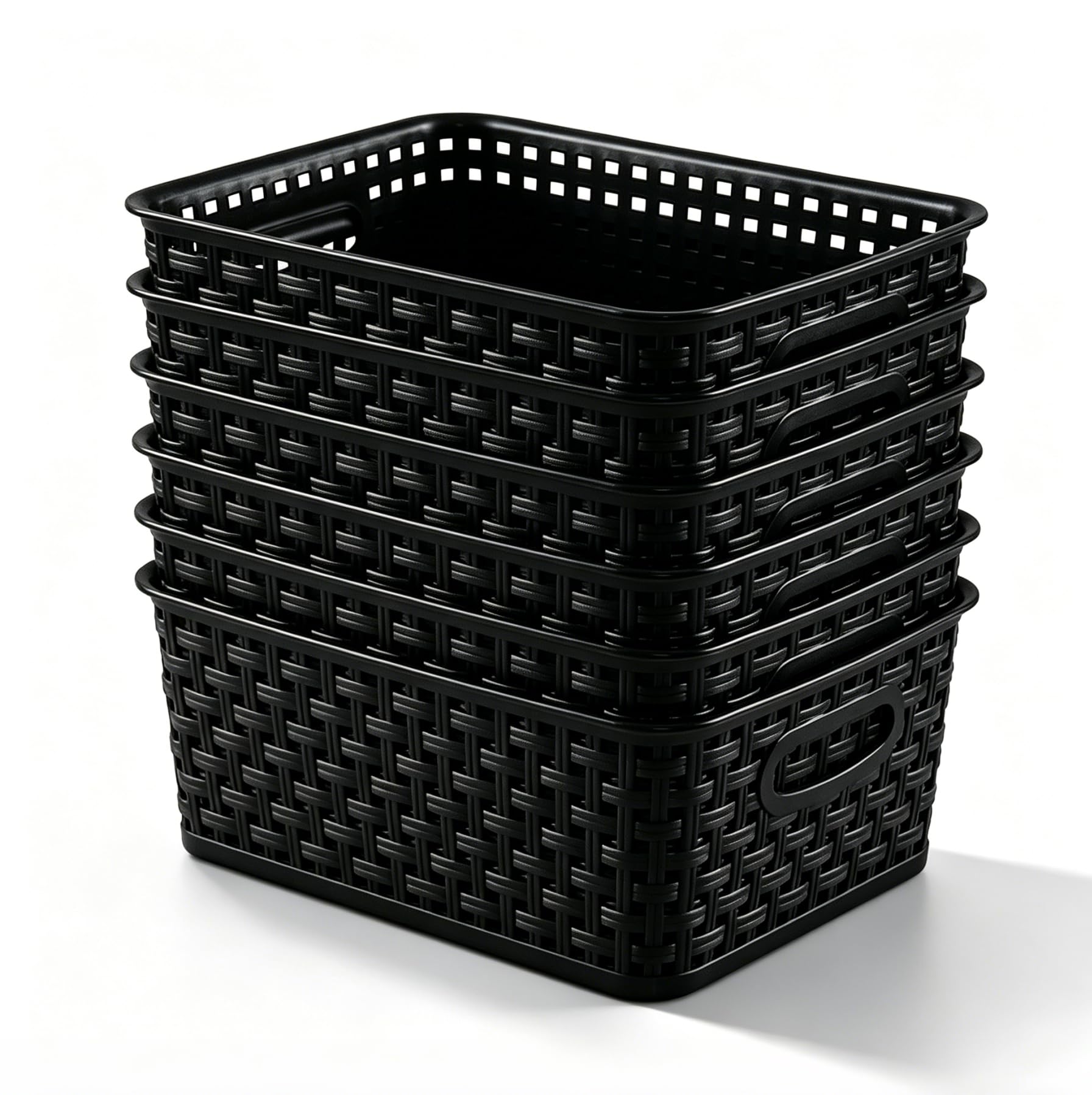 Panier de rangement plastique avec poignée lot de 6 bacs ajourés anti-humidité pour placard