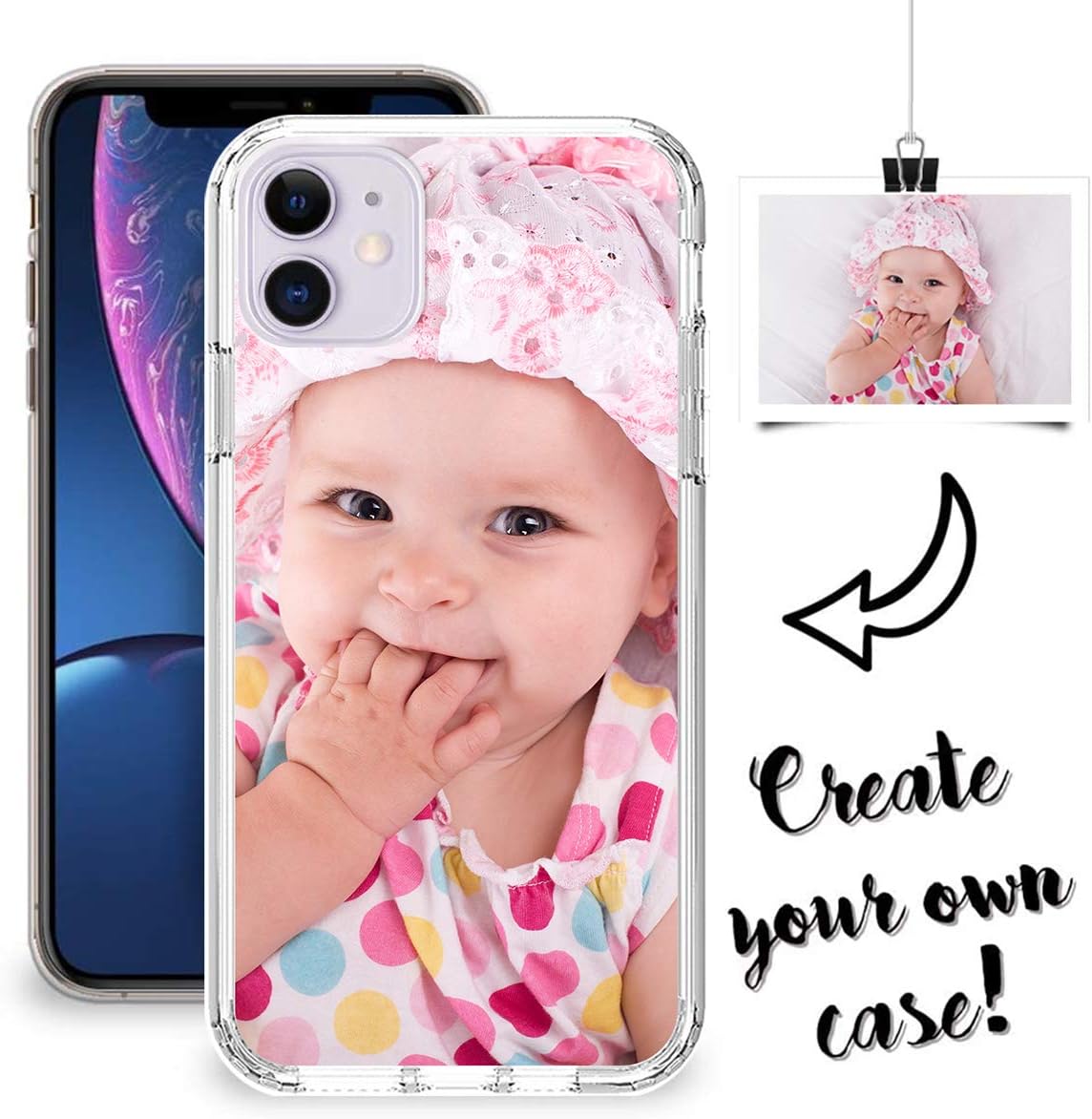 Custom Phone Case for iPhone 11 Clear, Personalized Photo Shockproof Heavy Duty Case with Screen Protector Customized Cases 3 in 1 Military Grade Full Body Protective Picture Cover Soft Xmas Day