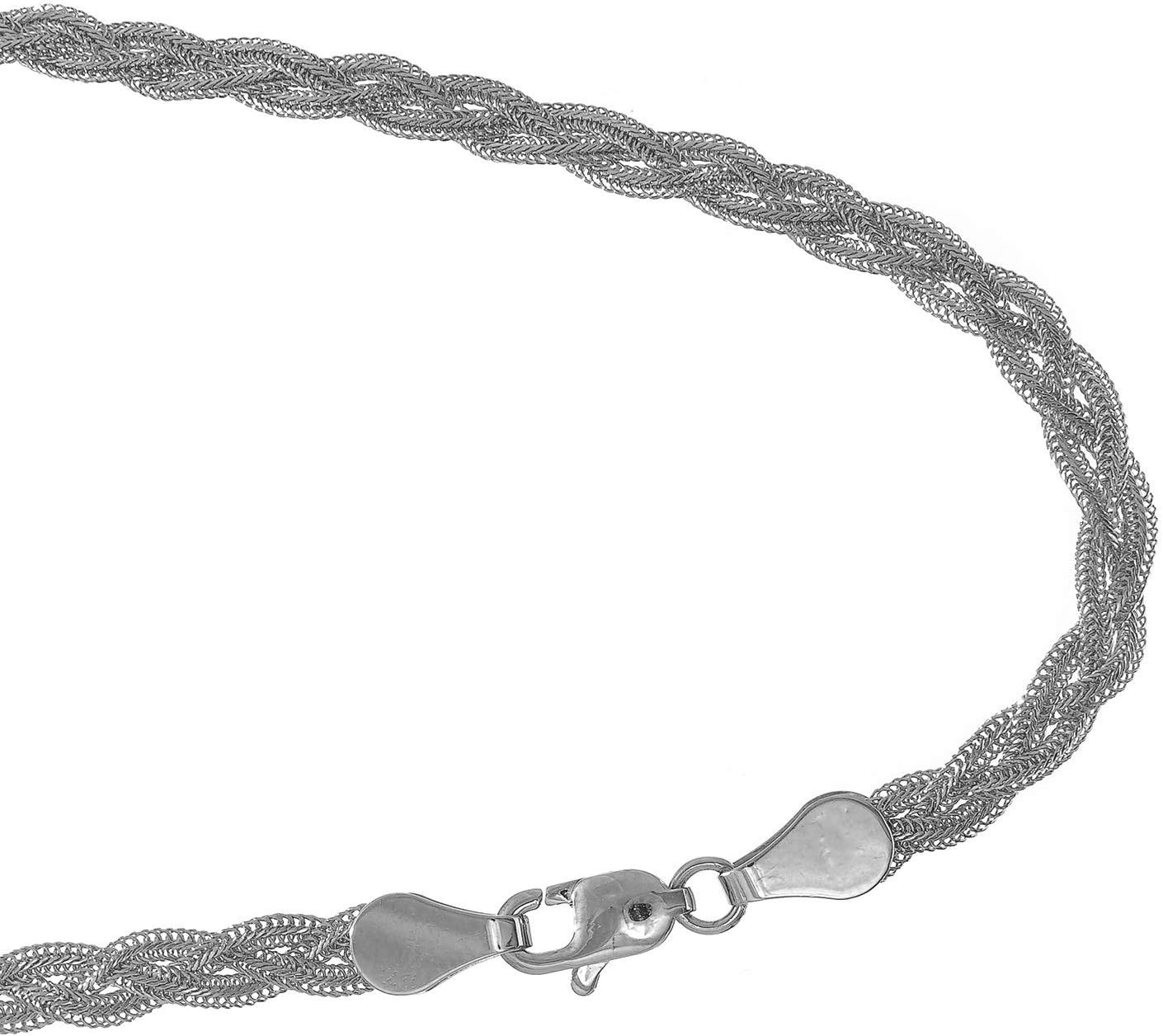 JewelStop 14k White Gold 3.5 mm Braided foxtail Chain Bracelet, Lobster Claw Clasp-7 Inches, 2.9gr.