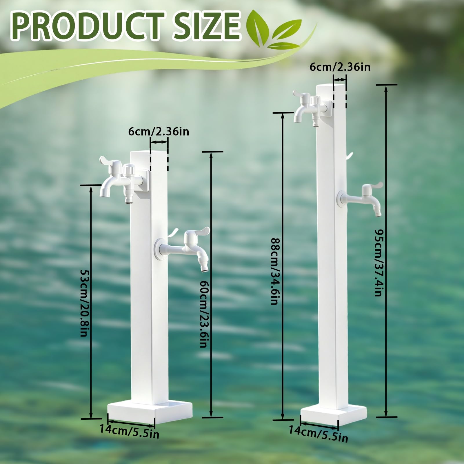 Columna De Agua De Jardín Independiente Cuadrada Blanca, Grifo para Exteriores Anticongelante 3 Salidas, Hidrante De Jardín, para Terraza Patio Césped Granja