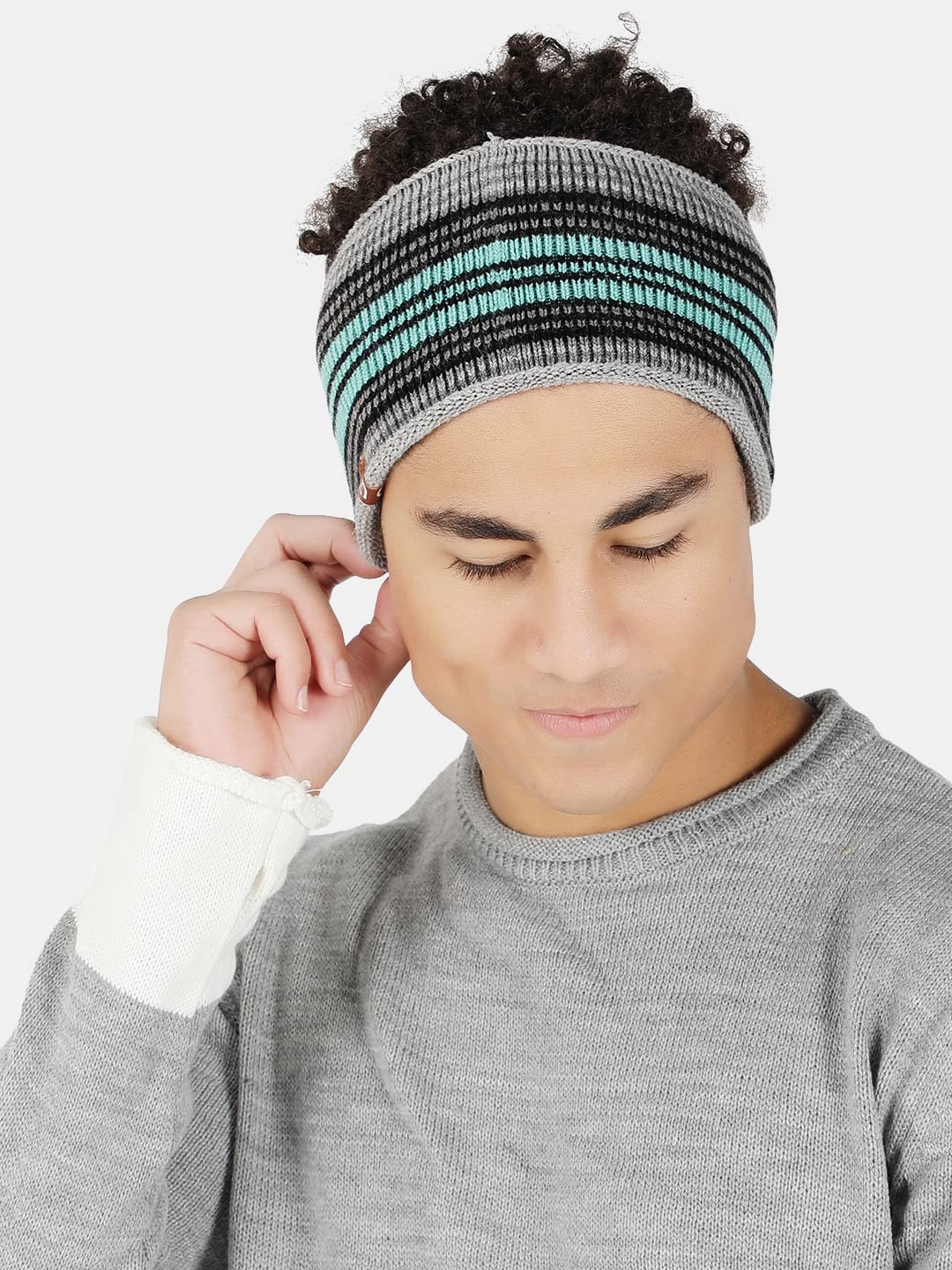 bharatasya Hand Knitted Stripes Knit Woolen Headband Earwarmer For Men-picture-39