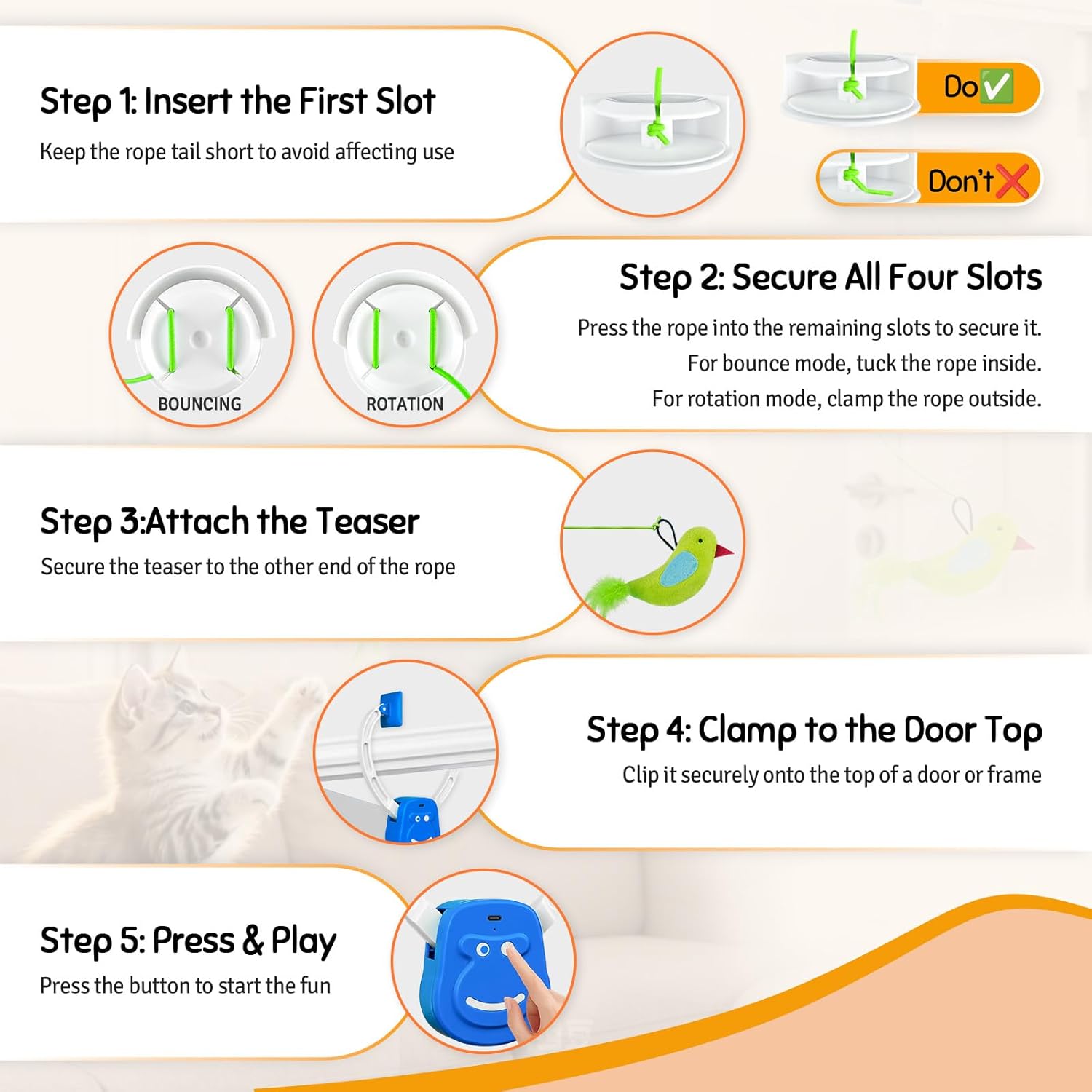Interactive Cat Toys for Indoor Cats, Automatic Hanging Door Frame Cat Toy with Bird, Mouse & Feather Teasers, Motion Activated Self Play Exercise Toy for Bored Kittens & Adult Cats.