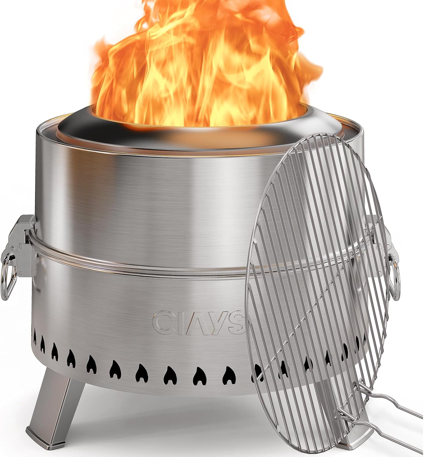 Ciays Smokeless Firepit for Outside, 19 Inch Outdoor Fire Pit for Camping with Patented Technology, Portable Fire Pit with Steel Grill Rack, Fire Poker, and Bag, Easy Setup and Storage, Wood Burning