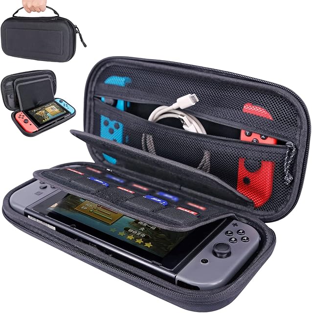 Amazon Brand Eono Hard Shell Carrying Case for Nintendo Switch/Switch OLED Water Resistant Protective Case with 20 Game Storage for Switch, Soft Lined Storage Bag for Nintendo Switch