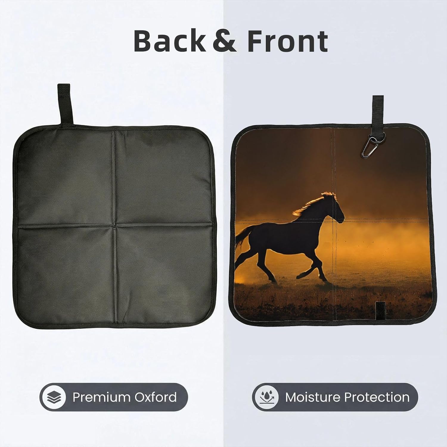 (Black Horses Red Glowing Clouds) Sitting Pad Foldable Seat Cushion Lightweight Camping Seat Mat with Hook for Outdoor Hiking Picnic Camping