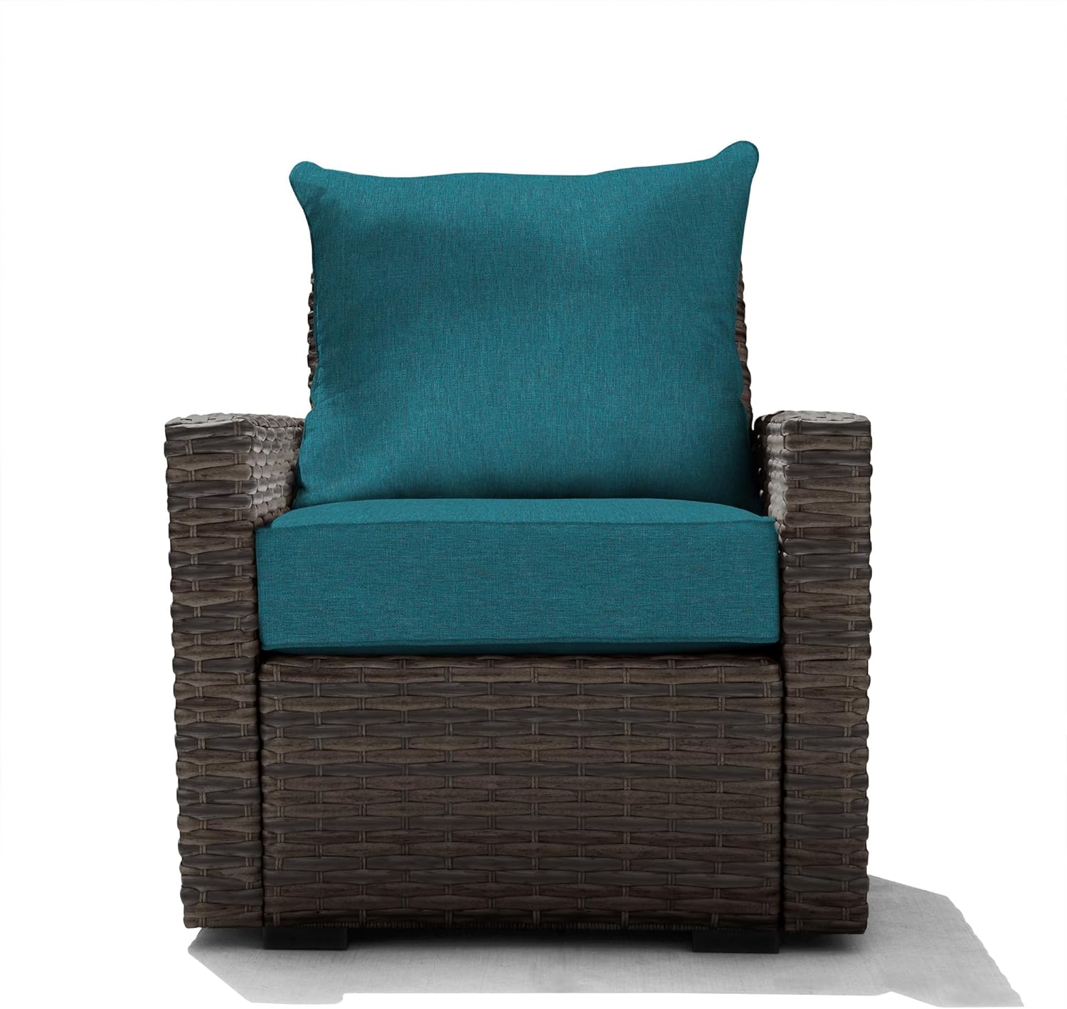 Honeycomb Outdoor Carmel Wicker Chair in Espresso with Teal Grey Deep Seat Cushion, Connect Modular Patio Furniture to Create Sofa or Loveseat