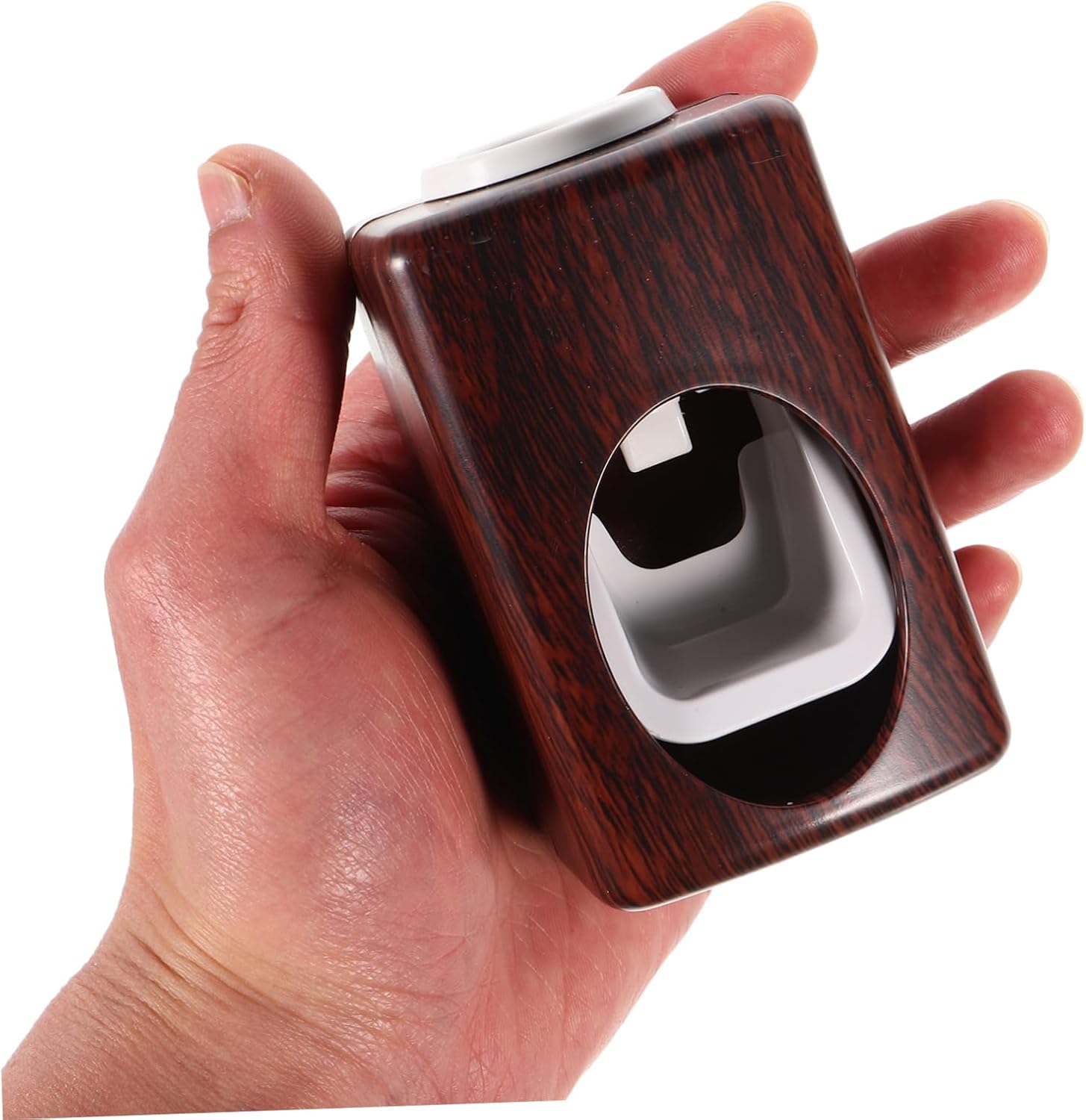 Wall Mounted Automatic Toothpaste Dispenser with Adhesive Wood Grain Finish
