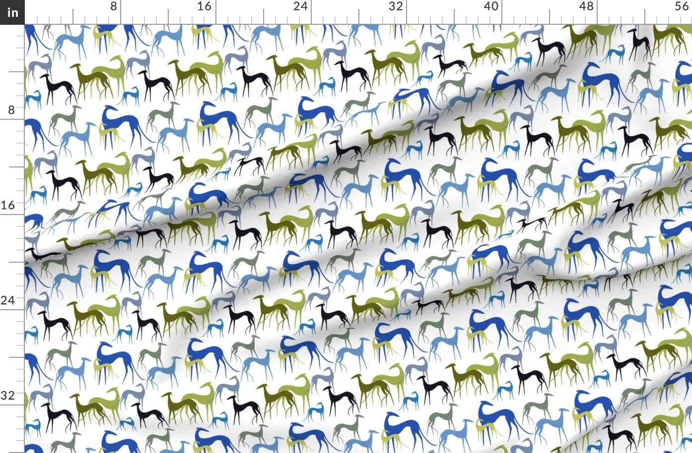 Spoonflower Fabric - Sighthounds Green Blue Greyhound Whippet Dog Printed on Organic Cotton Sateen Fabric by The Yard - Sewing Quilting Apparel Home Decor