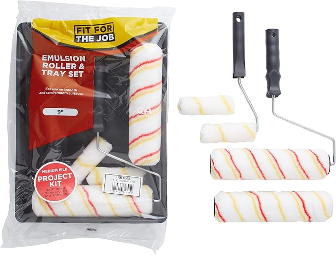 Fit For The Job 7 piece Emulsion Paint Roller Set, 2x 9 inch & 2x Mini Paint Rollers, Frames