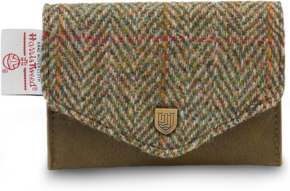 Islander The Card Wallet - Made of Microfibre Leather & Harris Tweed, 4.33’ L x 2.75’ (Black Watch)