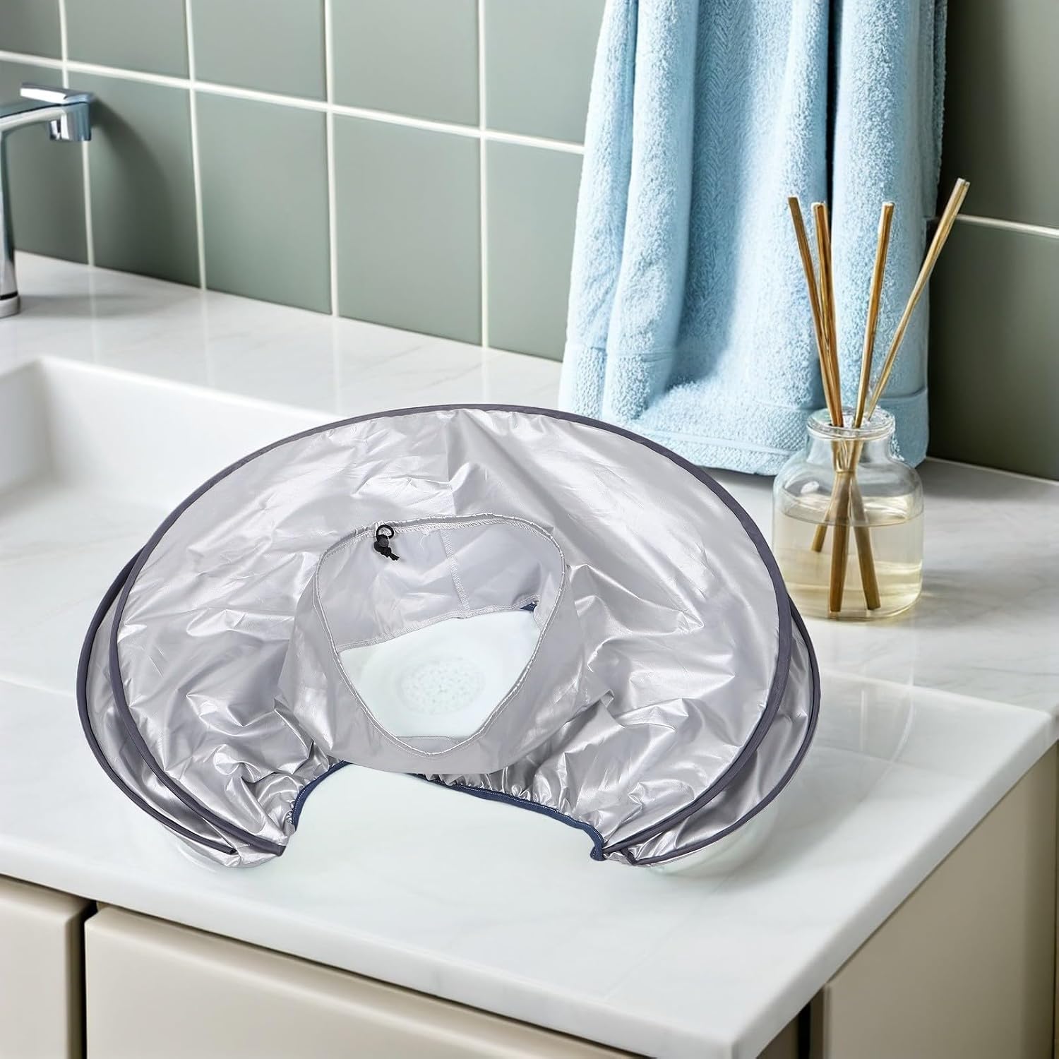 Thai Head Spa Steamer Cap for Salon Shampoo Bed Silver | Polyester Build, Elastic Fit with Spacious Design, 360° Enclosure for Thick or Long Hair