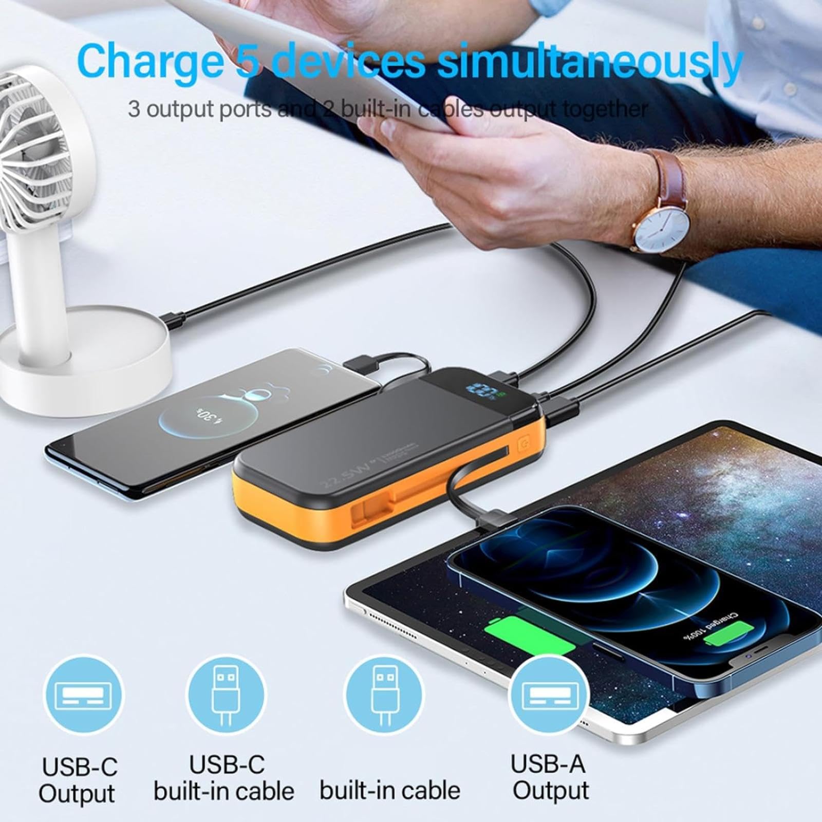 Powerbank Powerbank/32000mAh/50000mAh-PD Szybkie ładowanie Duża pojemność Mobilny powerbank współdzielony z kablem (50000mAh/czarny)