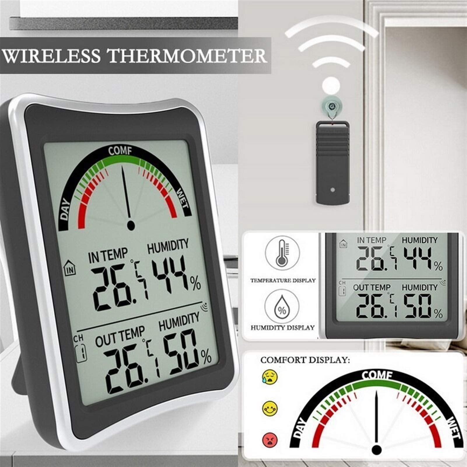 termometr z higrometrem Kryty termometr zewnętrzny Higrometr bezprzewodowy Monitor temperatury i monitor temperatury pokojowej Termometr do higrometru wewnętrznego