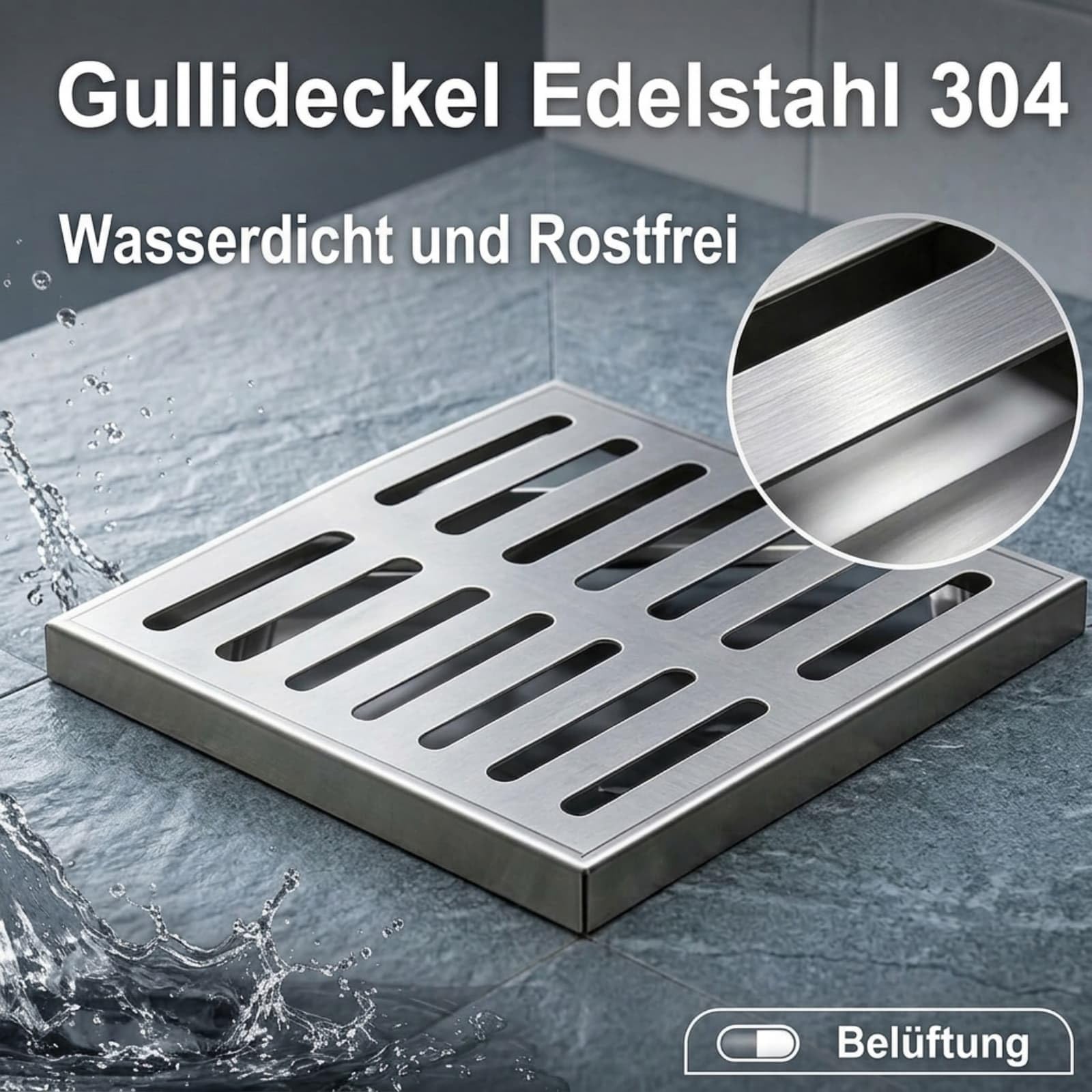 Gullideckel Edelstahl 304, Schachtabdeckung Rostfrei, Quadratische Abflussgitter für Garten, Garage und Außenbereich, Entwässerung (35 x 35 cm)