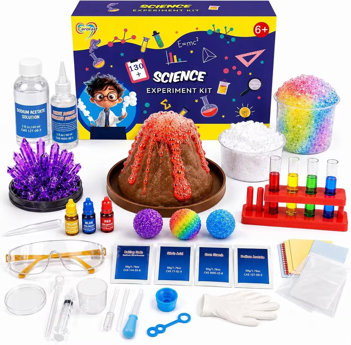 Kit de experimentos científicos para niños de 6 a 12 años, juego de química STEM con volcán | Más de 130 actividades científicas con erupción volcánica, cultivo de cristales, fabricación de limo y experimentos de laboratorio, regalos STEM para niños y niñas
