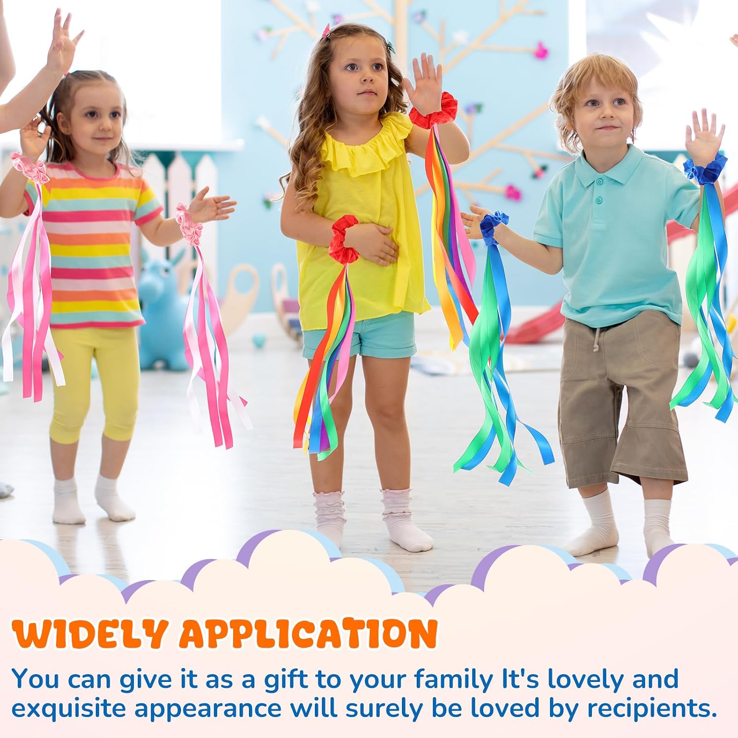 VioraWhite 12 Pcs Rainbow Dance Ribbons for Kids Rainbow Rhythm Ribbons Elastic Wrist Streamers Hand Held Rhythm Streamers Gymnastics Dance Party Props for Adult Decor (0.8 x 19.7 Inch,Multicolor)