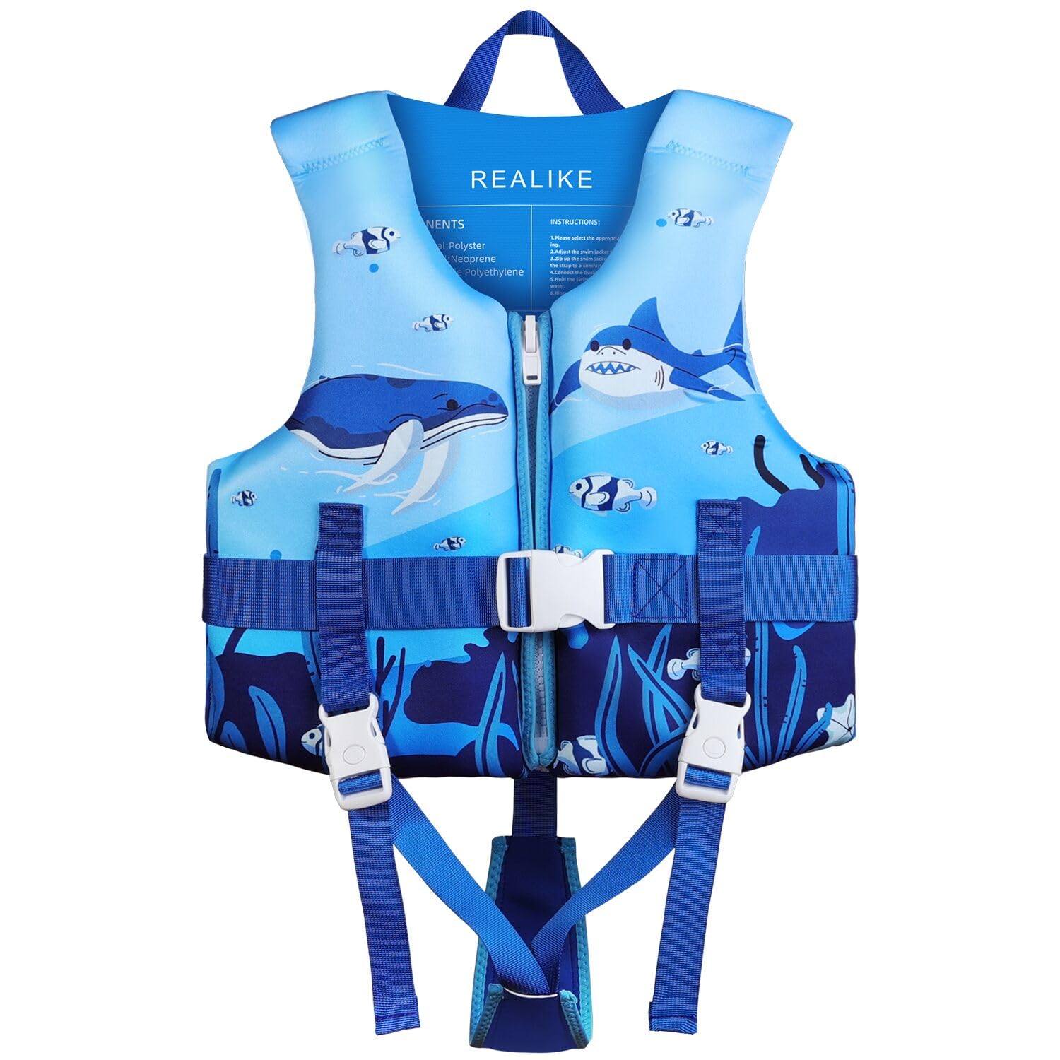REALIKE Kids Swim Vest Toddler Floaties Adjustable Safety Strap Swimming Aids for Toddlers Children Float Swimsuit, Suitable for Age 2-10 Years/22-