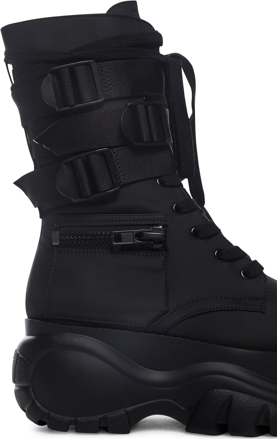 Dolls Kill Mad Hustle Pocket Combat Boots by Poster Grl – Chunky Platform Combat Boots with Zipper Pockets & Buckled Straps