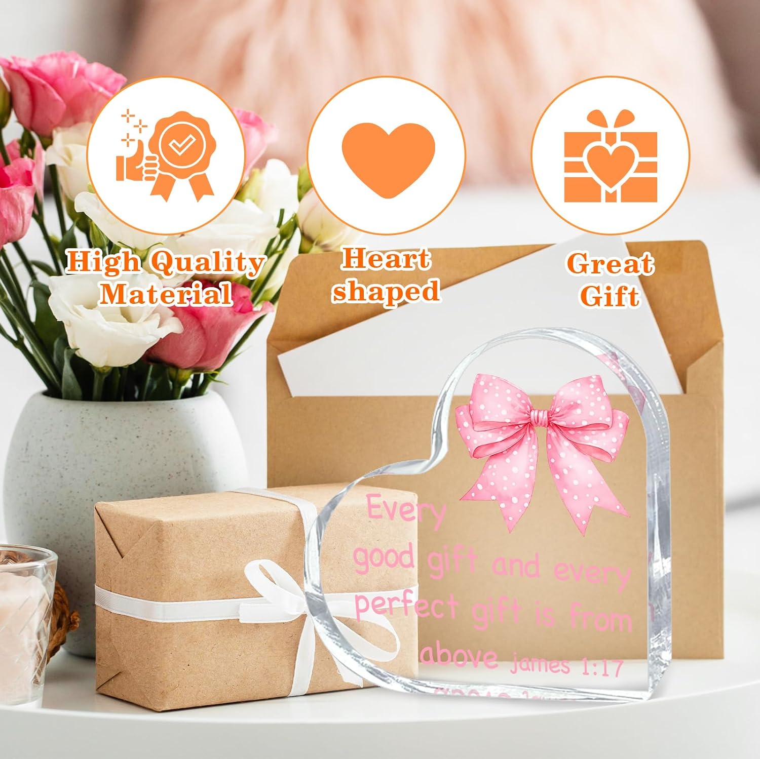 Pink Heart Acrylic Desk Decor, Inspirational Office Decoration for Women, Pink Bow Decorative Sign for Desk, Christian Gift Decor, Motivational Tabletop Accent for Home Office, Cubicle and Bedroom image 4