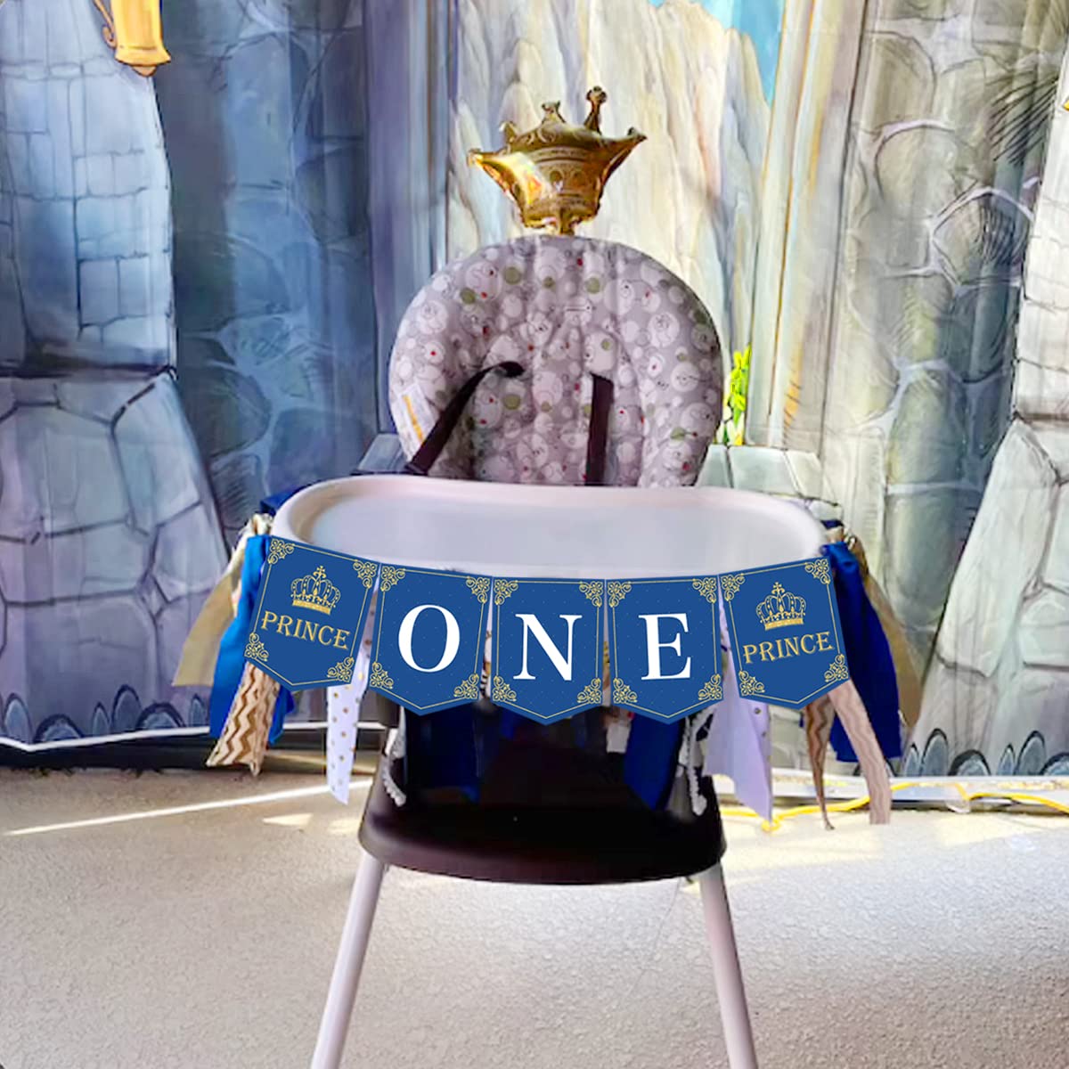 Royal Prince Ghirlanda Foto 1° Compleanno Con Cartelli 1-12 Mesi, Blu Navy E Oro Glitterato, Fai Da Te