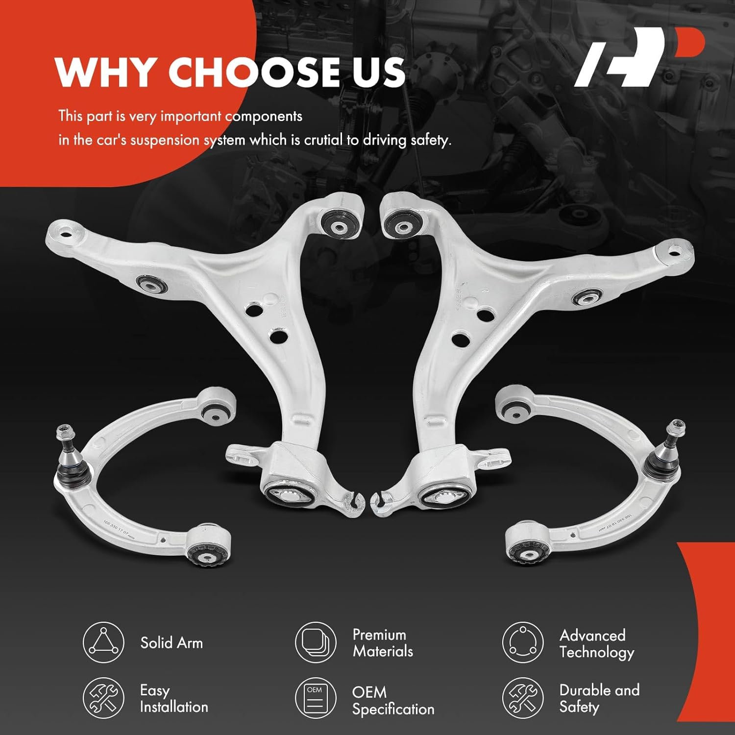 A-Premium Set of 4, Front Upper & Lower Control Arm Kit, with Ball Joint & Bushing, Compatible with Mercedes-Benz - 2012-2019 - GL350 GL450 GL550 GL63 AMG GLE300d GLE350 GLE400 GLS450 ML250 ML350