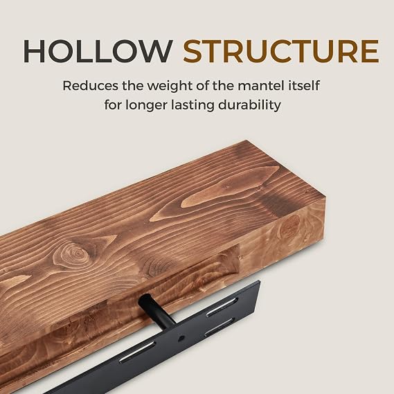 Fireplace Mantel 48'' Solid Wood Floating Shelf, 3'' Thick, Brown
