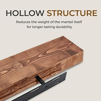 Fireplace Mantel 48'' Solid Wood Floating Shelf, 3'' Thick, Brown