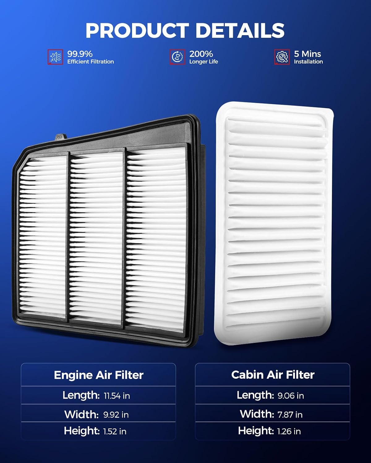 KAX Engine & Cabin Air Filter Kit, Replacement for Nissan TITAN 2017 2018 2019 2020 2021-2024, Replace# CA12168 CF10743
