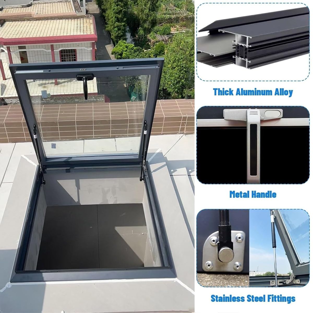 Genérico Claraboyas para Techo - Ventanas de Techo de Vidrio Templado de Doble Capa, Cubierta de Aluminio para Garaje, sótano, buhardilla y Cuarto Oscuro (40 x 15) - Mejora la iluminación Natural