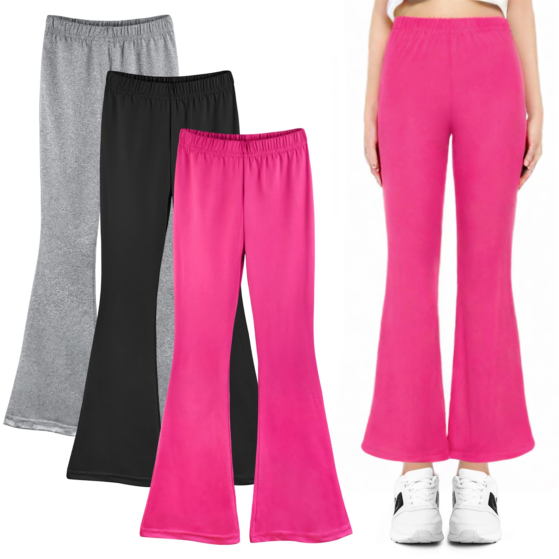Lot de 3 pantalons évasés pour fille – Legging élégant pour enfant avec évasement pour l'école, la danse et la vie quotidienne, tailles 104-158