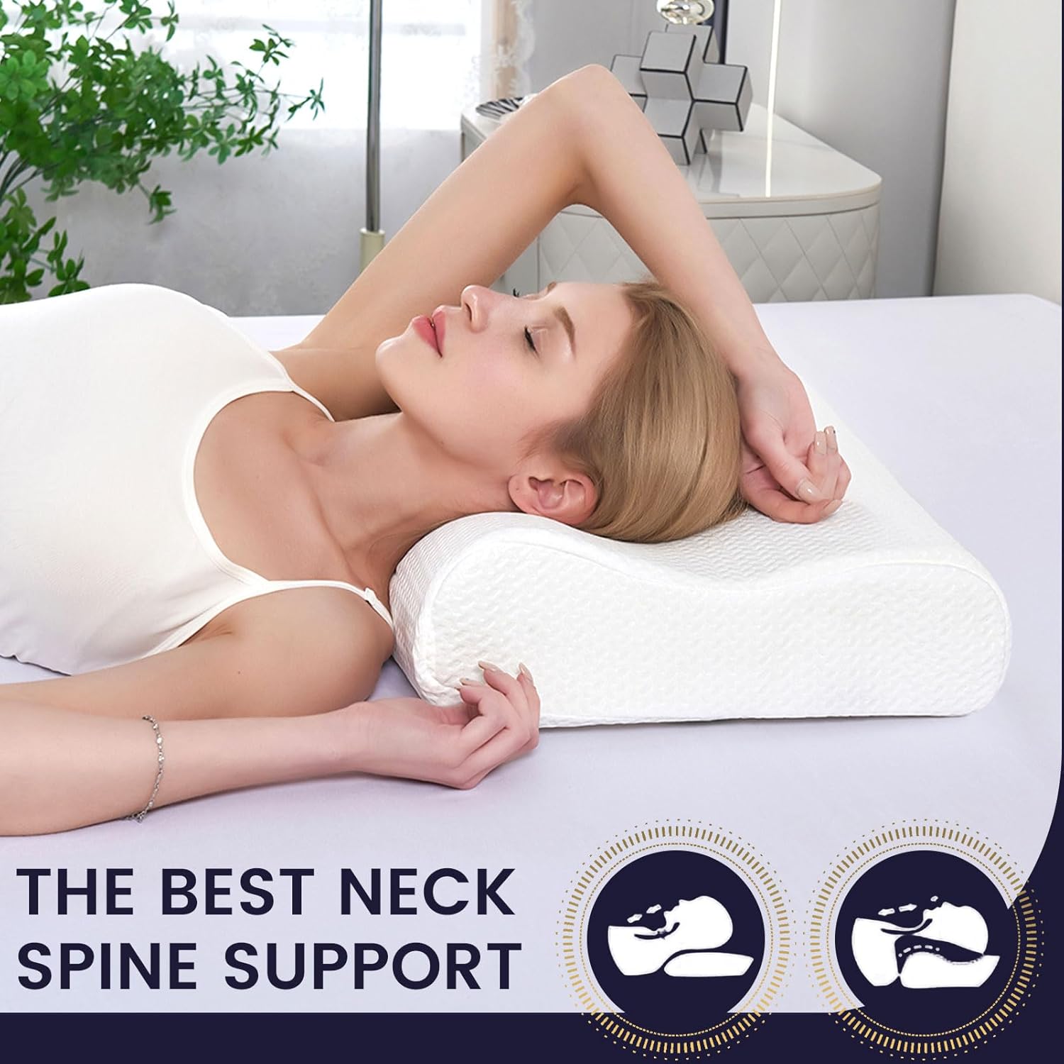 Memory Foam Neck Pillow for Sleeping, Cervical Neck Pillow for Neck Pain Relief, Queen Ergonomic Orthopedic Adjustable Contour Pillow for Side, Back & Stomach Sleepers (23.6"×14"×4.7"/3.9") - Image 2