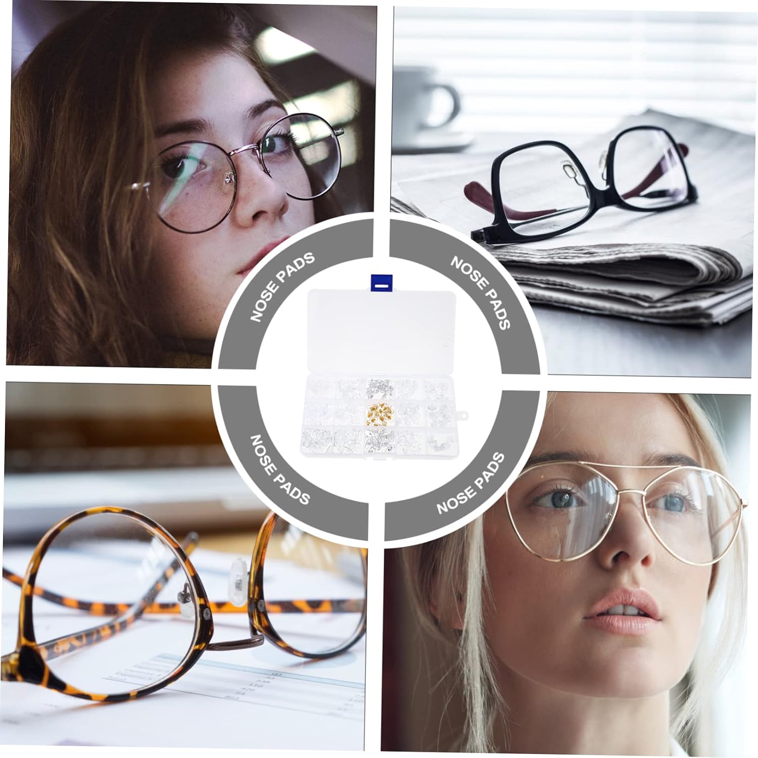 FOMIYES 300pairs Eyewear Nose Pads Different Styles PVC Material Glasses Nose Pads for Low Bridge Easy to Install