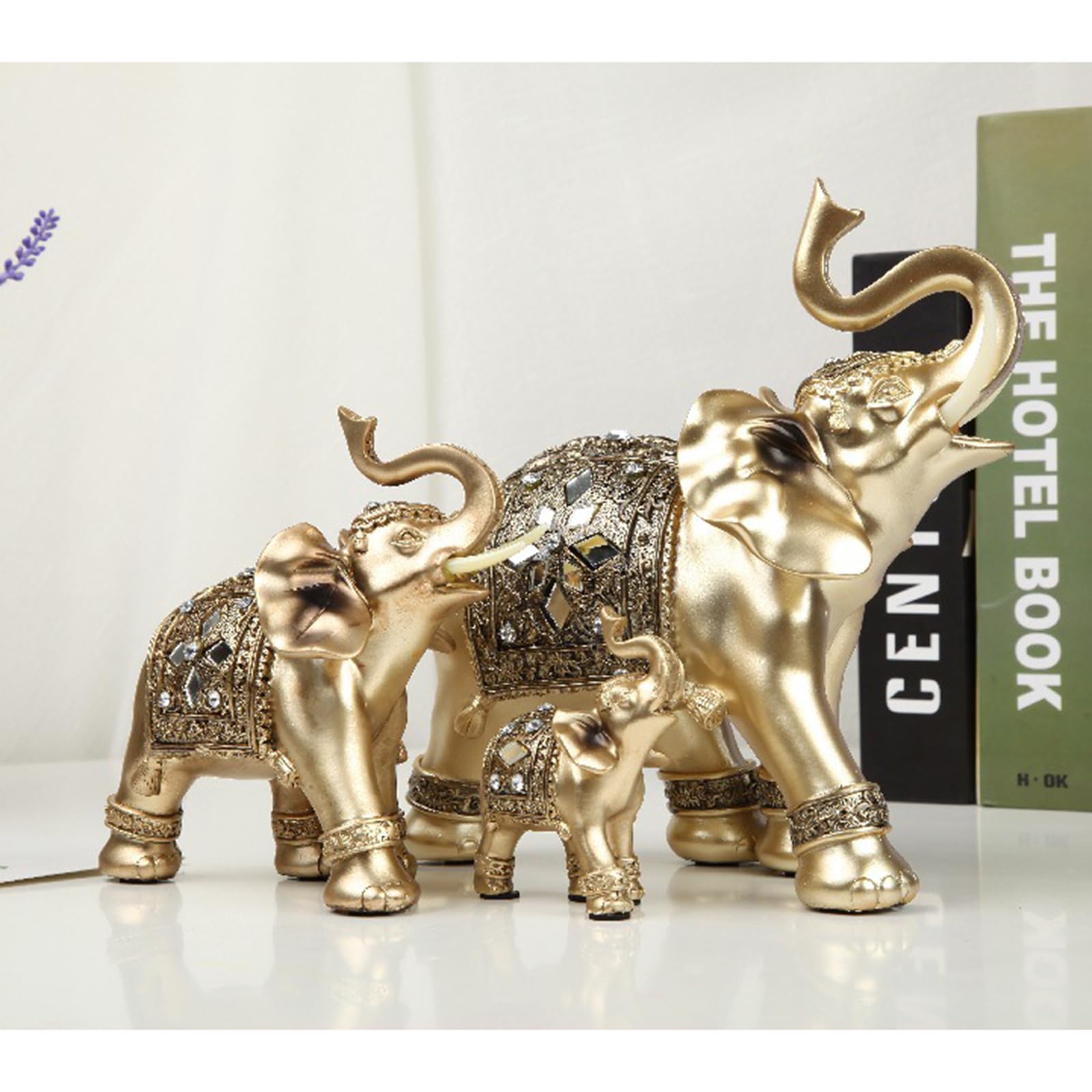 Esculturas estatuas par de decoración de Elefante, Escultura de Porcelana de Elefante, Estatua de decoración de Escultura Moderna, Dormitorio, Regalo, Juego de 2 Dorados