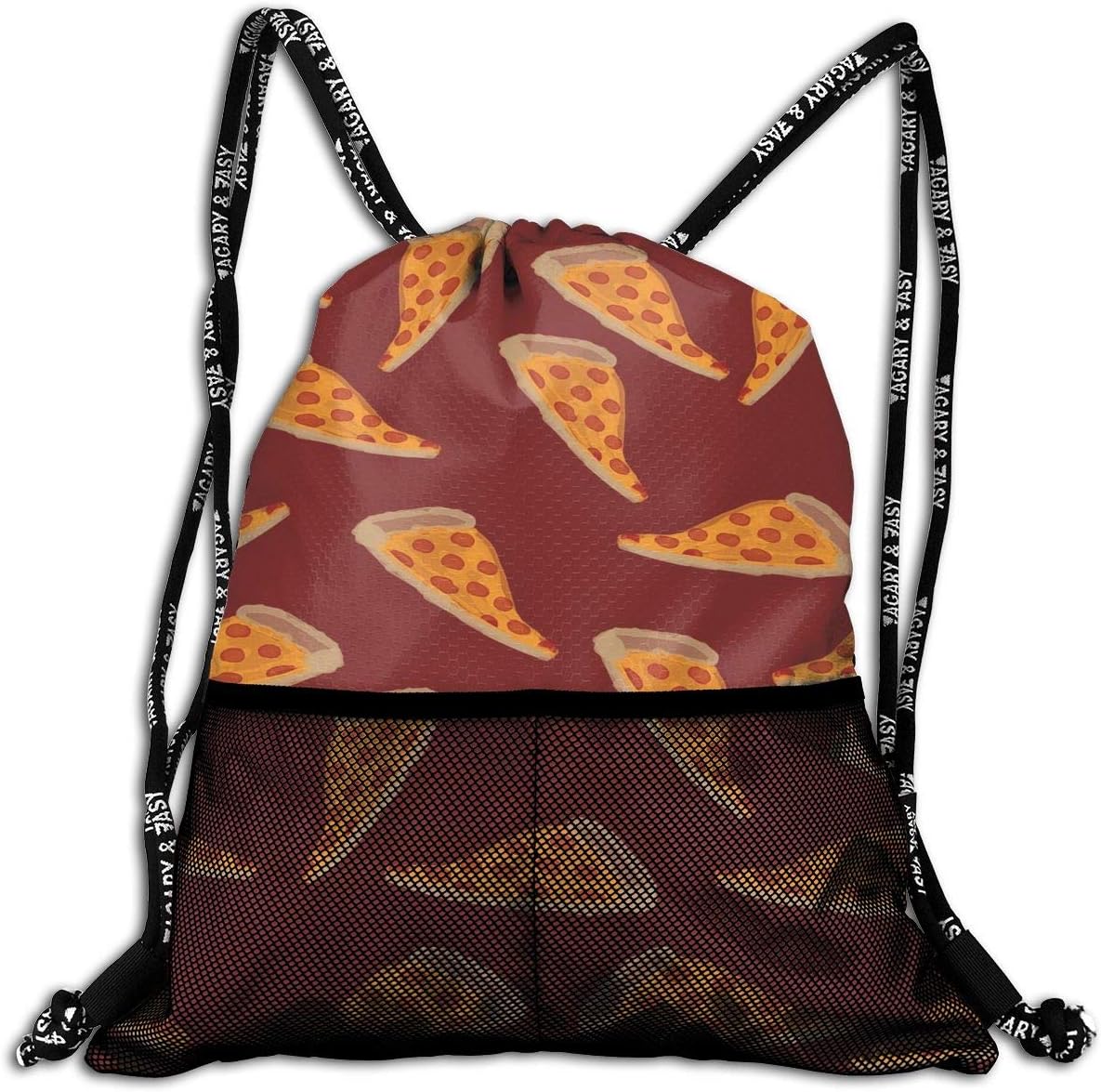 Polyester Drawstring Bag Theft Proof Waterproof Large Shoulder Backpack Large Capacity For Basketball, Volleyball, Baseball, Workout Gear (Delicious Pizza)