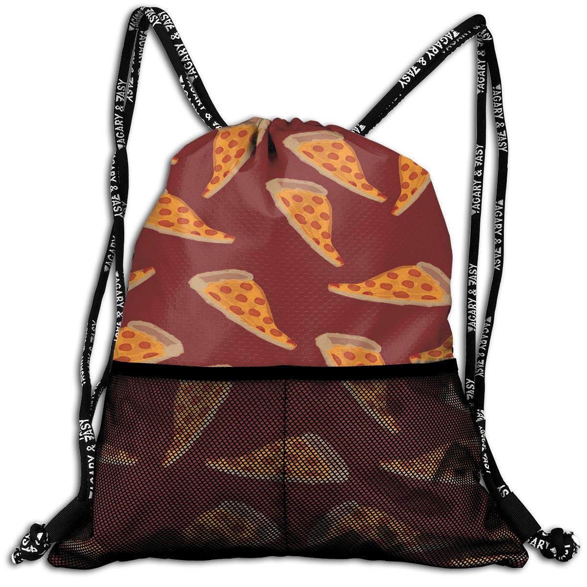 Polyester Drawstring Bag Theft Proof Waterproof Large Shoulder Backpack Large Capacity For Basketball, Volleyball, Baseball, Workout Gear (Delicious Pizza)