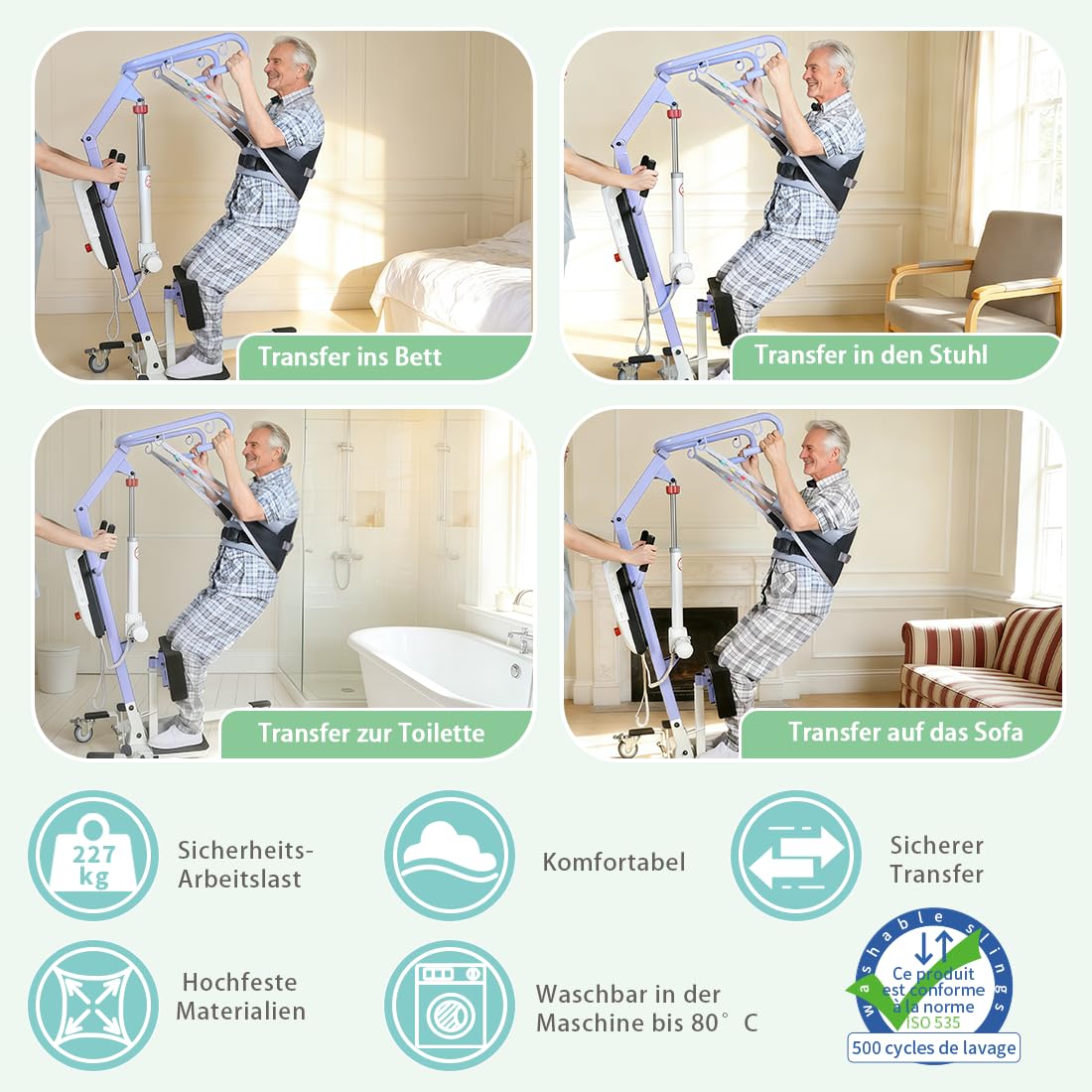 Gepolsterte Sitz-zu-Stand-Hebeschlinge mit Rückenstütze, extra dicke Aufstehhilfe für Rehabilitation und Mobilität im Alter (Black, groß)
