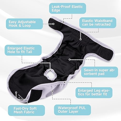 Miniatura 5 de Paw Legend Pañales para gatos hembras, lavables, reutilizables, pañales para gatos para incontinencia, pañales para mascotas (paquete de 3, XS)