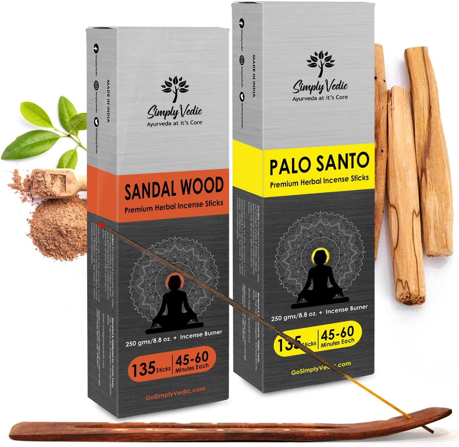 Simply Vedic Premium Sandalwood & Palo Santo Incense Sticks (Total 500 Grams, Approx 270 Sticks+ Holder) Lasts 60-Minutes, Ideal for Meditation, Yoga, Spiritual Healing, Prayers, Aromatherapy, Home