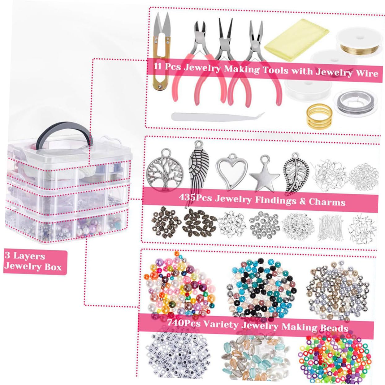 HOODANCOS Kit per Creazione Gioielli 1186 Pezzi, Set Tre Livelli