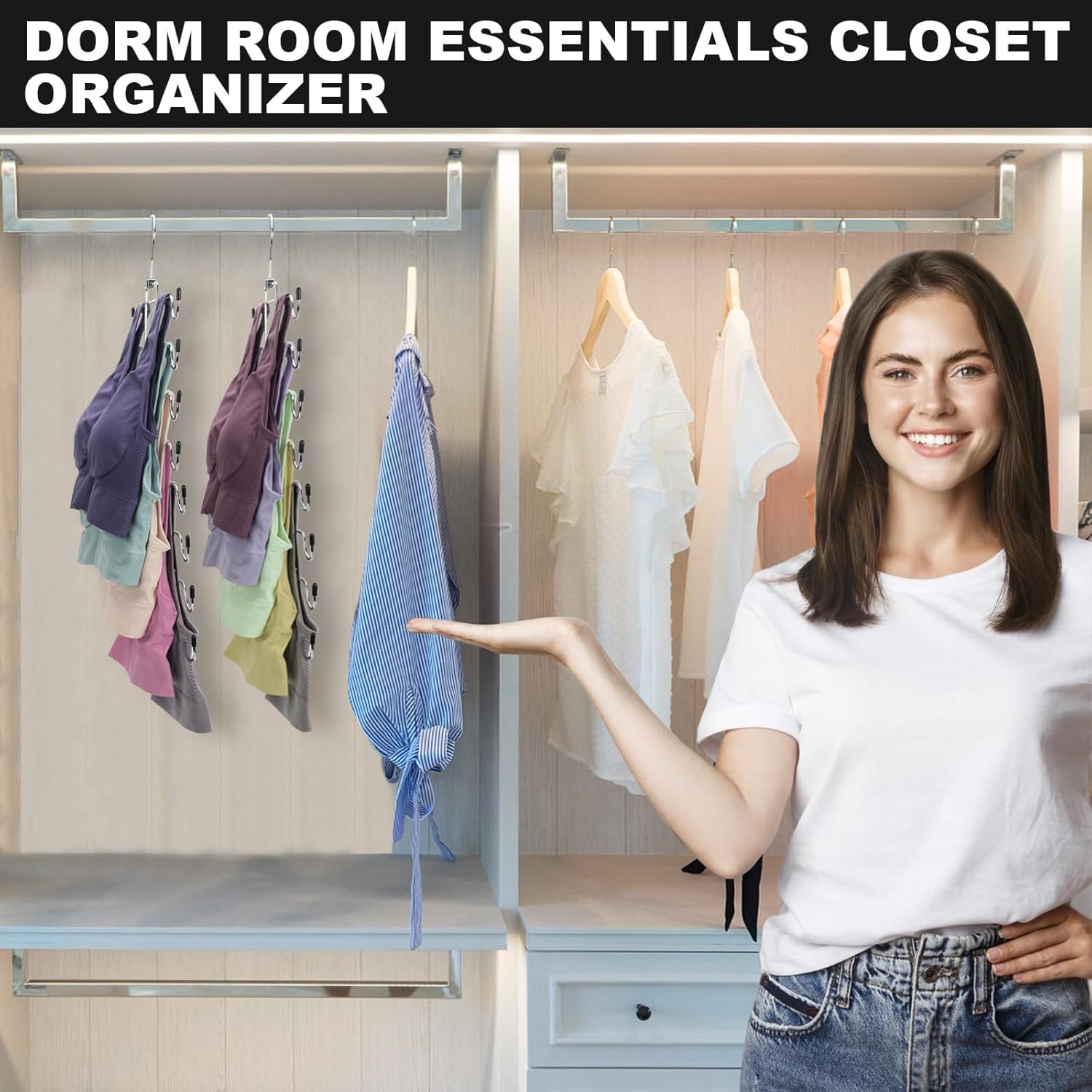 POZEAN Tank Top Hanger 4 Pack, Space Saving Bra Hangers, Non-Slip Closet Organizers and Storage for Camisoles Swimsuits Scarves Ties Strappy Dress