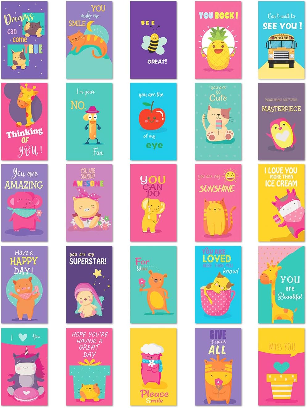 Wildlife School Lunch Box Notes - From Mom to Kids, Inspirational Motivational Cards Boys Girls , Encouraging Student Children Teens, Thinking of You Positive Affirmation Encouragement - 50 Cards