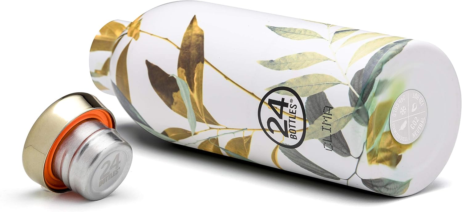 24Bottles Clima Bottles - Insulated Water Bottle 11oz/17oz/29oz, Water Bottles with 100% Leak Proof Lid (12 Hours Hot and 24 Hours Cold Beverages), Made of Stainless Steel, Italian Design