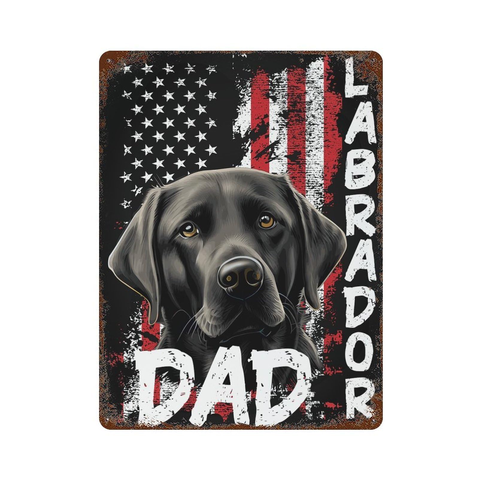 Labrador Dad American Flag Aged Metal Wall Plaque 15.7"x11.8", for Pub, Kitchen And Man Cave Decor, Decorative Metal Wall Art