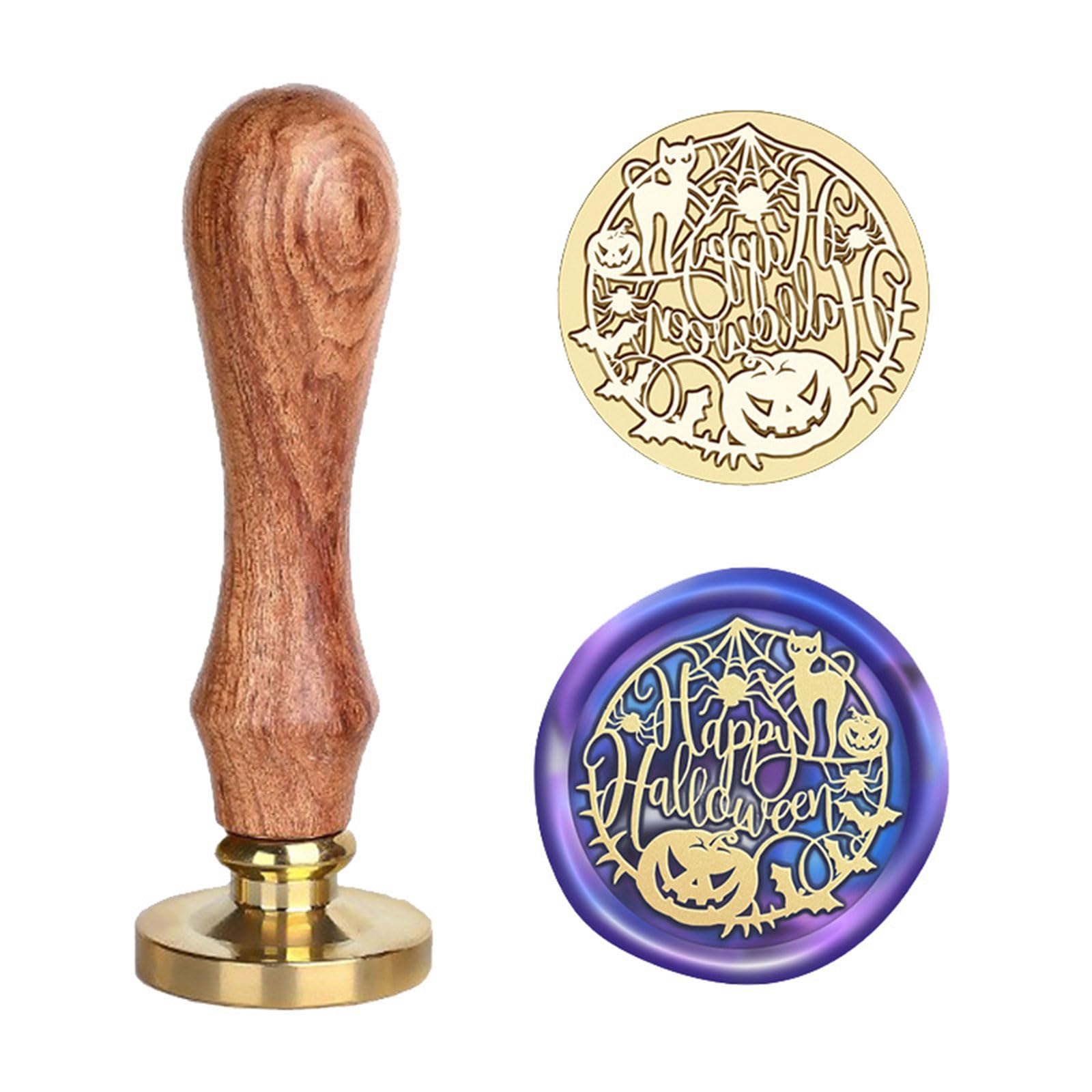 Jazuaiao Halloween Themed Stamp Head with Wood Handle for Seal Letter Envelope Invitations and Scrapbooking Craft Embellishments Party Invitation Seal Stamp