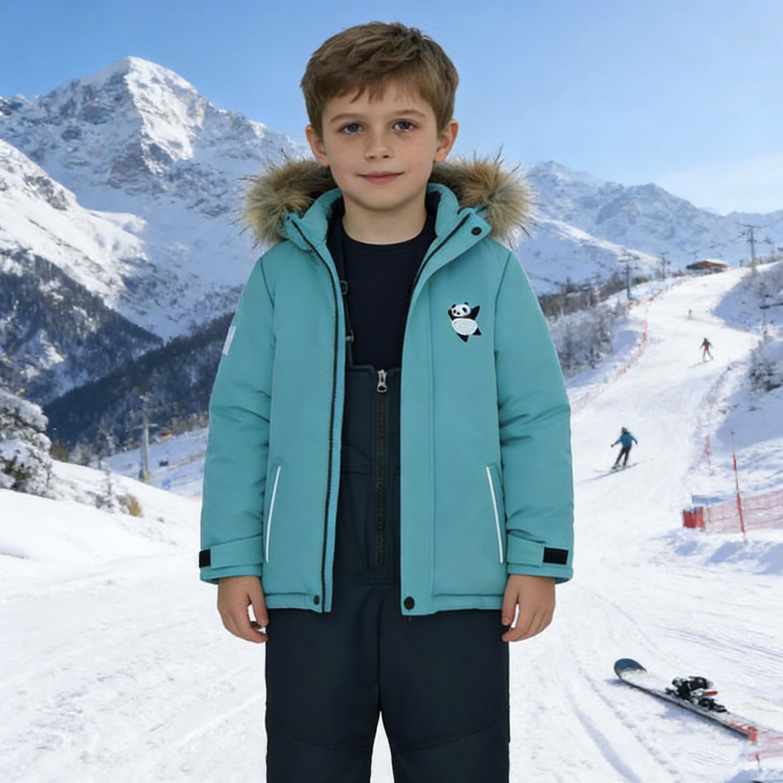 Generisch Traje de invierno para deportes de invierno con peto, resistente al viento, cálido, impermeable, traje de nieve para niños y niñas, ropa de juego para exteriores (verde, 4-5 años)