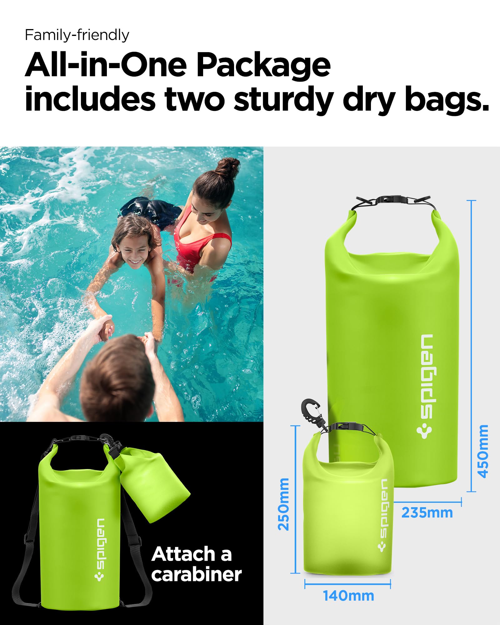 Spigen Aqua Shield IPX6 Sac à Dos Etanche Lot de 20L + 2L - Vert Cactus