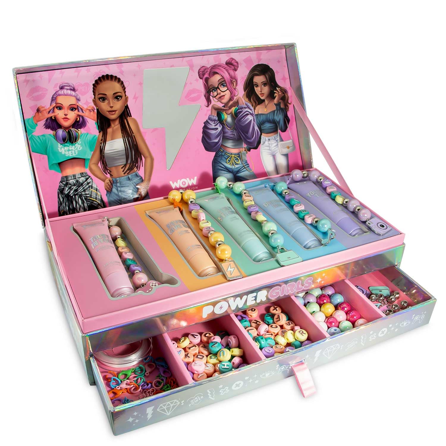 WOW GENERATION - Astuccio per trucco da bambina con 5 lucidalabbra e accessori personalizzabili, set di bellezza per bambini