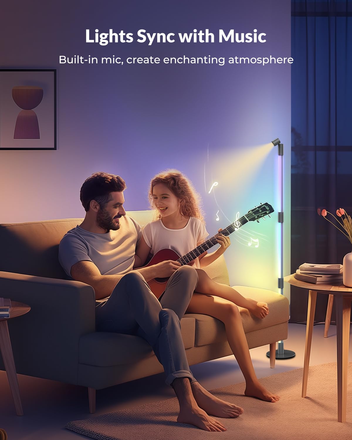 HomaVida Corner Floor Lamp with Remote, Smart RGB LED Corner Lamp with Spotlight, Modern Color Changing Floor Lamp with Music Sync & Timer, 360??Rotate Standing Lamp for Bedroom Living Room